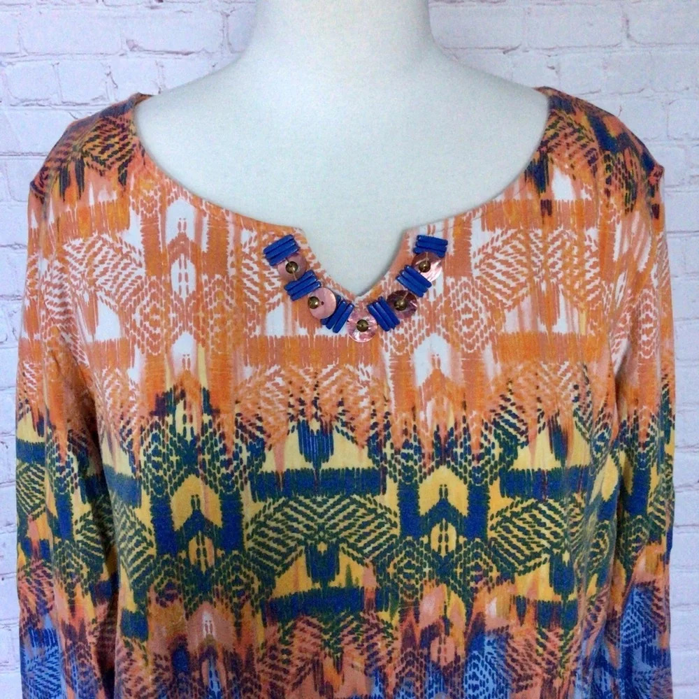 Ruby Rd. Petite Beaded Colorful 3/4 Length Sleeve Top - Size PXL - Picture 2 of 7